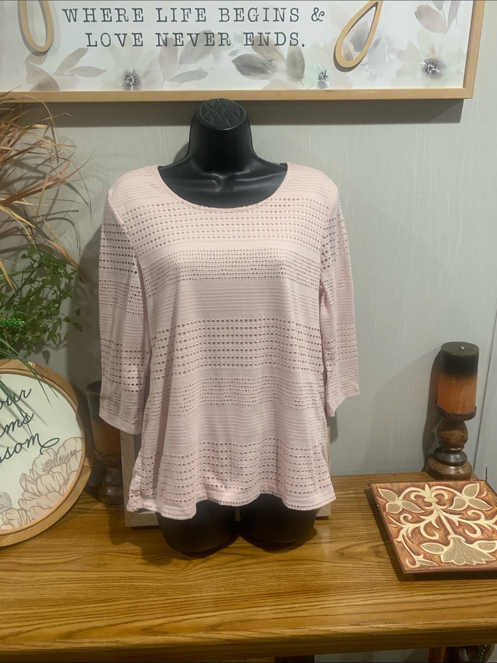 Christopher & Banks Light Pink Openwork Long Sleeve Top